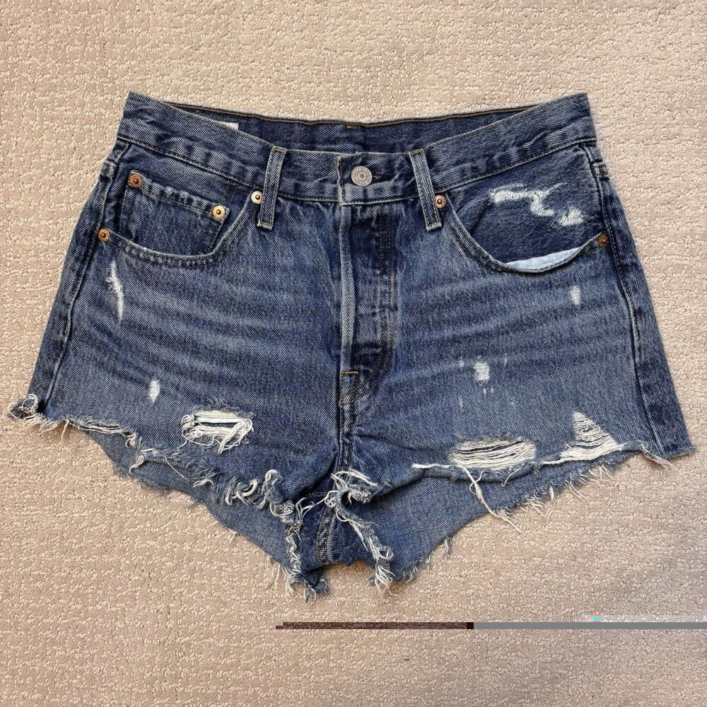Levi's Premium 501 Womens 26 Button Fly Distressed Jean Shorts Jorts Medium Wash
